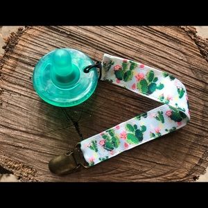 Handmade cactus ribbon pacifier clip